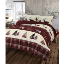 HOMES-LINEN Stag Flannelette 100% Natural Brushed Cotton Luxurious Duvet Cover Sets Reversible Bedding Sets With Matching Pillowcases (Chocolate,