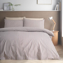 Catherine Lansfield Epping Textured Stripe Reversible Double Duvet Cover Set with Pillowcases Chocolate