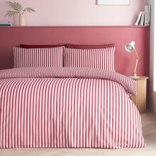Catherine Lansfield Epping Textured Stripe Reversible Double Duvet Cover Set with Pillowcases Burgundy