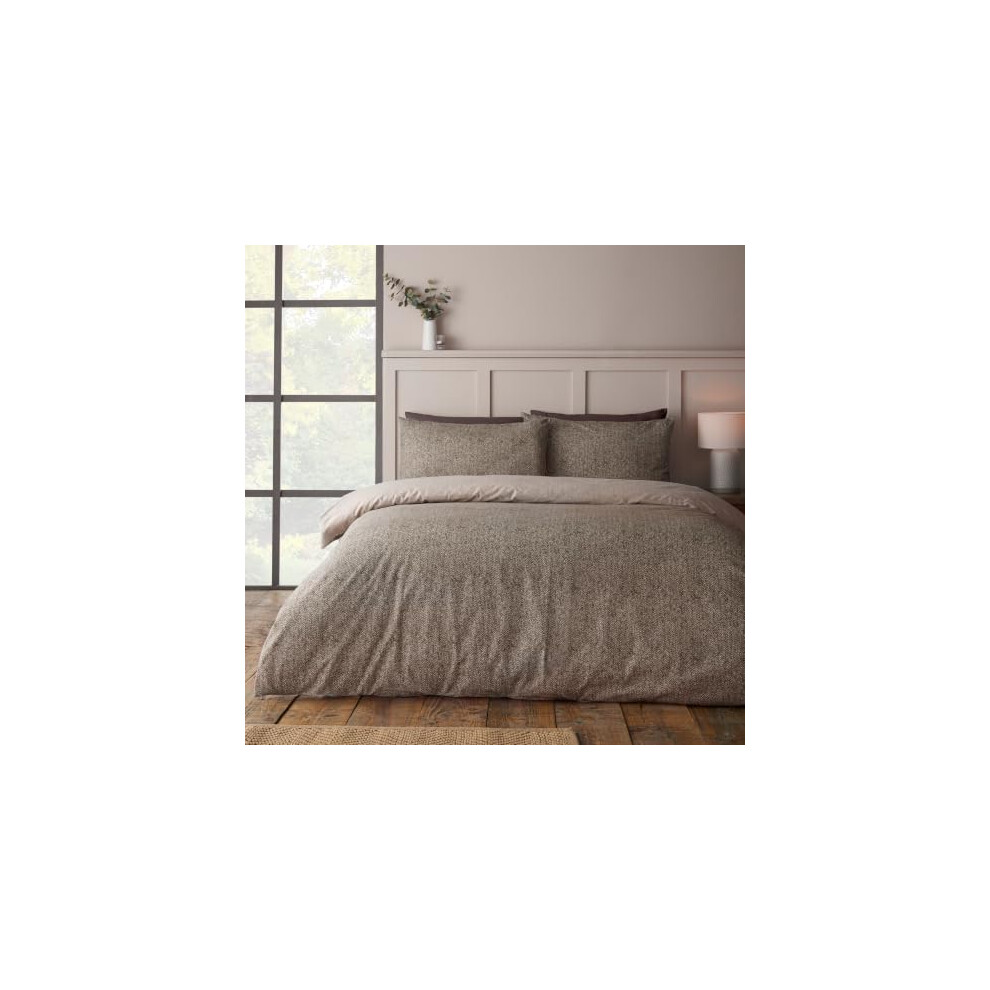 Catherine Lansfield Brushed Herringbone Cotton Reversible Duvet Cover Set in Chocolate | Size: King - Image 4