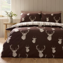 Catherine Lansfield Stag Check Single Duvet Cover Set Chocolate