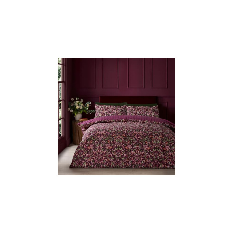 Catherine Lansfield Dark Richmond Floral Reversible Duvet Cover Set Plum - Double - Plum - Image 6