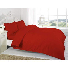 R&Z Plain Dyed Percale Polycotton Duvet Cover & 2 Pillow Cases Bed Set (Red, Double)