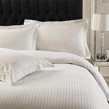 White 100% Egyptian Cotton Satin Stripe Duvet Cover Set 250 Thread Count Hotel Quality Quilt Bedding Sets With Pillowcases (Double)