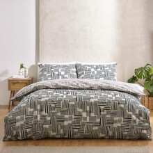 Catherine Lansfield Blocks Reversible Double Duvet Cover Set with Pillowcases, Black