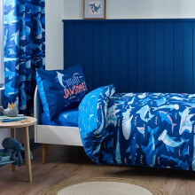 Catherine Lansfield Kids Jawsome Shark Reversible Junior Duvet Cover Set with Pillowcase Navy Blue