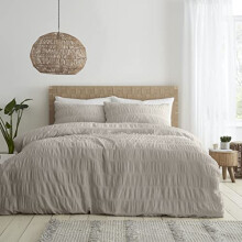 Catherine Lansfield Bedding Seersucker King Duvet Cover Set with Pillowcases Natural