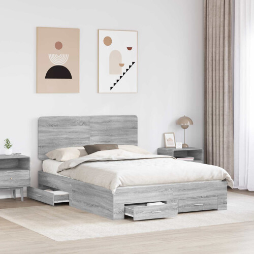 VidaXL vidaXL Bed Frame with Drawer Grey Sonoma 140 x 190 cm Engineered Wood 1
