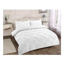 H&F Alexander Duvet Quilt Cover Set Pin Tuck Pinch Pleat Alford Reversible Diamond Bedding Set with Matching Pillowcase UK Size (Double, White)