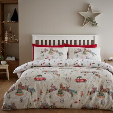 Catherine Lansfield Christmas Town Reversible Double Duvet Cover Set with Pillowcases Neutral