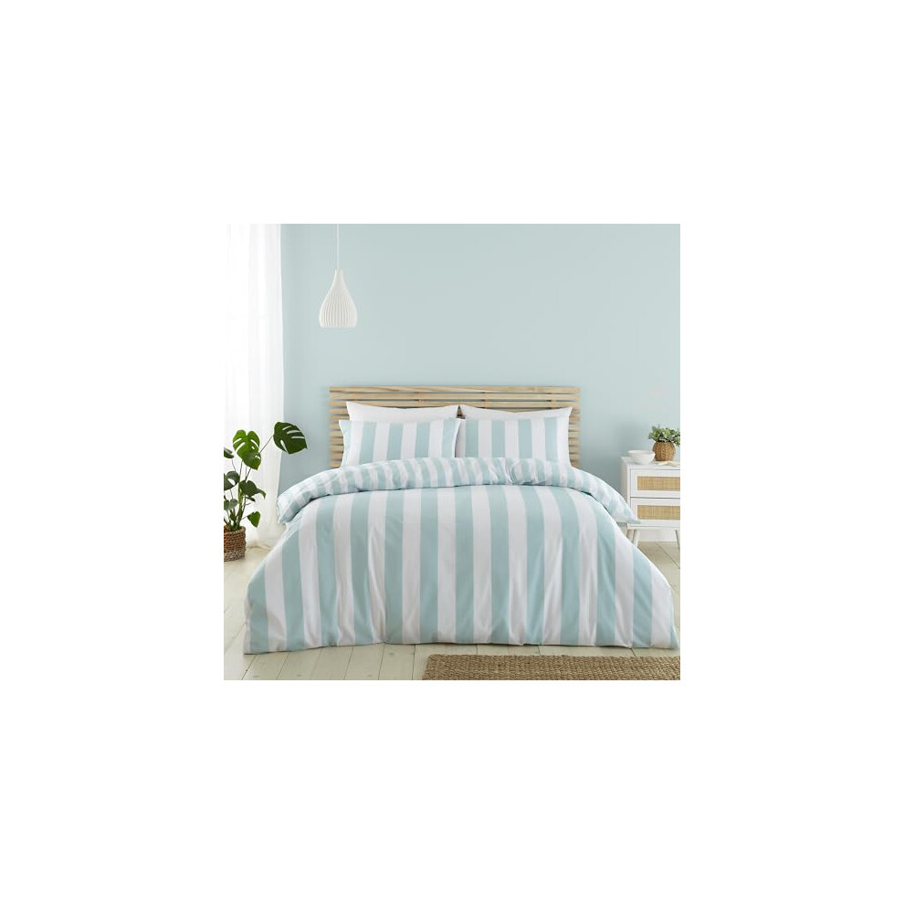 B&Q - Cove Stripe Reversible Single Duvet Cover Set With Pillowcase Duck Egg Blue - Image 9