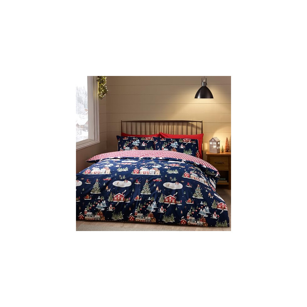 Rackhams Blue Christmas Ski Village Reversible Duvet Cover Set Navy - Super King - Navy - Image 9