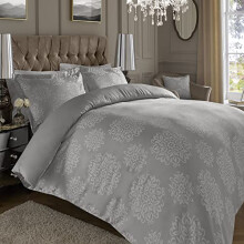 ED Luxury 600 Thread Count Jacquard Duvet Cover 3 Piece Set | Super Soft Cotton Rich & Warm Bedding | Damask Pattern Quilt Cover (Super King, Silver