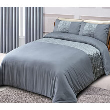 CHARKHAH Silver Crushed Velvet Duvet Cover Set Single Size with Panel Band Design, Luxury Soft Breathable Bedding Set with Matching Pillowcase