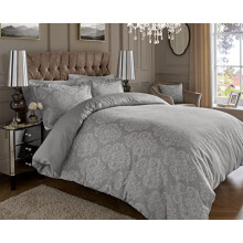 ED Luxury 600 Thread Count Jacquard Duvet Cover 3 Piece Set | Super Soft Cotton Rich & Warm Bedding | Damask Pattern Quilt Cover (Super King, Silver