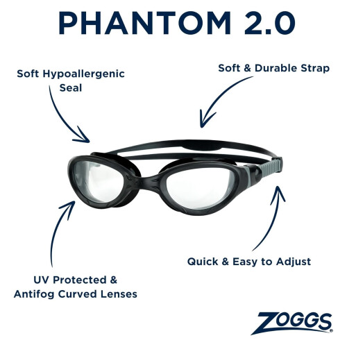 Zoggs Zoggs Phantom 2.0 Black Grey Clear 2