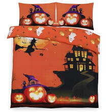 Charlotte Andersen Haunted Pumpkin House Single Halloween Duvet Cover Bedding Set Reversible Orange (Single)