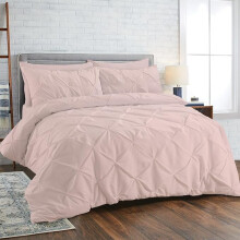 100% Percale Cotton Pintuck Duvet Cover Set, Soft and Comfortable Bedding, Luxury Breathable Bed Linen for Bedroom, Single Super King Size, Soft Pink,