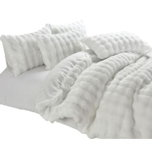 Soodie&Zuzu's Luxury Square Teddy Fleece Duvet Cover Set, Ultra Soft Thermal Bedding Winter Warm, Fluffy Comfort Set (Super King, White)