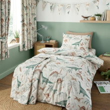 Happy Linen Company Girls Boys Kids Scandi Saurus Dinosaur Ivory Toddler Cot Bed Reversible Soft Easy Care Bed Linen Duvet Cover Quilt Bedding Set