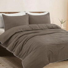 Linen Home King Size Duvet Cover Sets with Contrast Piping finish, Deep Taupe King Bedding set Including 1 Duvet Cover and 2 Pillowcases (King)