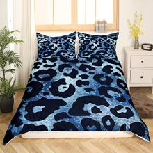 Cheetah Print Duvet Cover Single Navy Leopard Bedding Set Dark Blue Grunge Comforter Cover Abstract Art Quilt Cover Tie Dyed Bedspread Cover Decotive