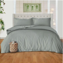 MIA Stripe Duvet Cover Zip Closure With Pillow Case 100% P Cotton Duvet Bedding Set (Light Grey, Single)