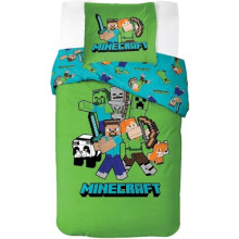 Minecraft Bedlinen Single Size | Duvet Cover 140x200 cm + Pillowcase 50x70 cm, 100% Cotton | Soft, Colorful & Reversible Bedding Set for Kids |