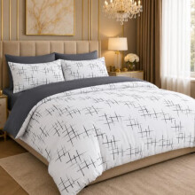 BEDIO Double Duvet Cover Set 3 Piece Soft Printed Luxury Bedding Set With (1 x Duvet Cover,2 x Pillowcases) Brushed Microfiber Duvet (Grey Lines