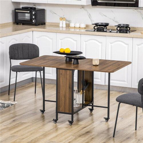 Mobile Folding Dining Table with Two Foldable Surfaces Brown 2