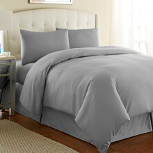 GMTEXTILES 100% Egyptian Cotton Duvet Quilt Cover & Pillowcase (Silver, Single 135 x 200 cm)