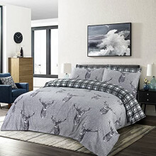 SeventhStitch Animal Stag Duvet Cover Set 100% Cotton Reversible Quilt Covers Charcoal Grey Bedding Bed Sets Double King Super King Size (Double)