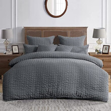MK Home Textile Seersucker Duvet Cover Set Double Bedding Sets with Pillow Cases 100% Cotton Hotel Quality White Silver Charcoal Pink Grey Quilt