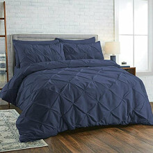 Pinch Diamond Pleated Pintuck Duvet Cover Set 100% Cotton Quilt Covers Bedding Bed Sets Single Double Super King with Pillow Cases (Navy, King)