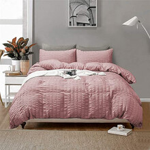 Seersucker Duvet Cover with Pillow Cases 100% Cotton Waffle Quilt Covers Pink Charcoal Silver Grey White Bedding Sets Double Super King Bed Set (Pink,