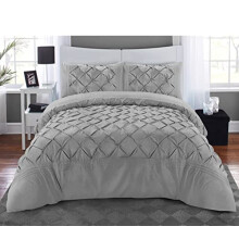 MK Home Textile Pintuck Grey Duvet Cover Set 3 Pieces Pinch Pleat Microfiber Silver Bedding Covers Hotel Quality Quilt Bed Sets with Pillowcases