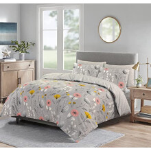 SeventhStitch Duvet Cover Sets Reversible Floral Bedding Set, Easy Care Soft Cotton Quilt Covers with Pillow Cases White Grey Pink Double King