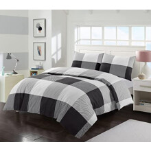 KARKARM Buffalo Plaid Duvet Cover Sets â“ Double Bed Duvet Cover with Pillow Case â“ Reversible Check Print Double Bedding Set, Black White