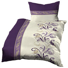 Gerald Wittmann Waffle Pique Duvet Cover Set, 100% Cotton, Single Bed, Flowers Ornaments Purple/Mauve Beige/Cream, 140x200 cm + 70x90 cm