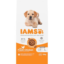 IAMS Junior Dry Dog Food with Chicken - Puppy Food for Puppies Aged 1-12 Months, Suitable for Large Breeds, 12 kg