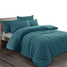 Teddy Fleece Plain Duvet Cover Set - Winter Soft Thermal Warm Cosy Quilt with Pillowcase Luxury Bedding Set (Single, Green)