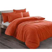 Teddy Fleece Plain Duvet Cover Set - Winter Soft Thermal Warm Cosy Quilt with Pillowcase Luxury Bedding Set (Double, Burnt Orange)