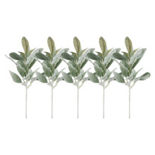 Faux Lambs Ear Stiels 5Stck Beflockte KüNstliche GrüN Solide Spray GefäLschte KaninchenohrbläTter für Zuhause Hochzeit DIY Handwerk