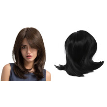 Women Hair Wigs Ladies Party Daily Natural Wave Dark Brown Side Parting & Short Front Human Hair Wigs
