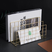 Metal Mesh Desk Organizer Desktop Letter Sorter Mail Tray File Organiser Office Home Bookends Book Holder -Gold