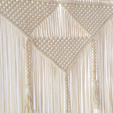 Makramee Wand Behang Boho Gewebte Tapisserie, Beige Weiß Quaste Dekor Vorhang für Zuhause (Holz Stab Nicht Enthalten)