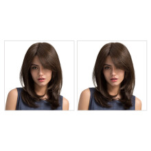 2X Women Hair Wigs Ladies Party Daily Natural Wave Dark Brown Side Parting Synthetic None Lace Wigs with Bangs