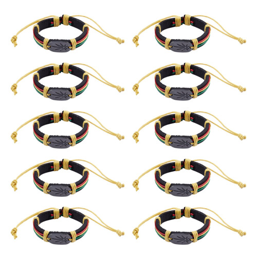 10X Rasta Jamaica Reggae Leather Bracelet