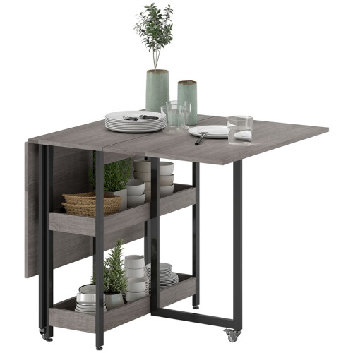 Industrial Folding Dining Table with Shelves Grey 1