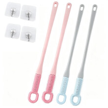 Easy-Reach Deep Cleaning Foot Brush, Soft Silicone Toe Cleaning Brush Long Handle, 15.7" Foot Scrubber with Hooks